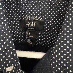 H&M Men's Dark Blue Polka Dot Shirt